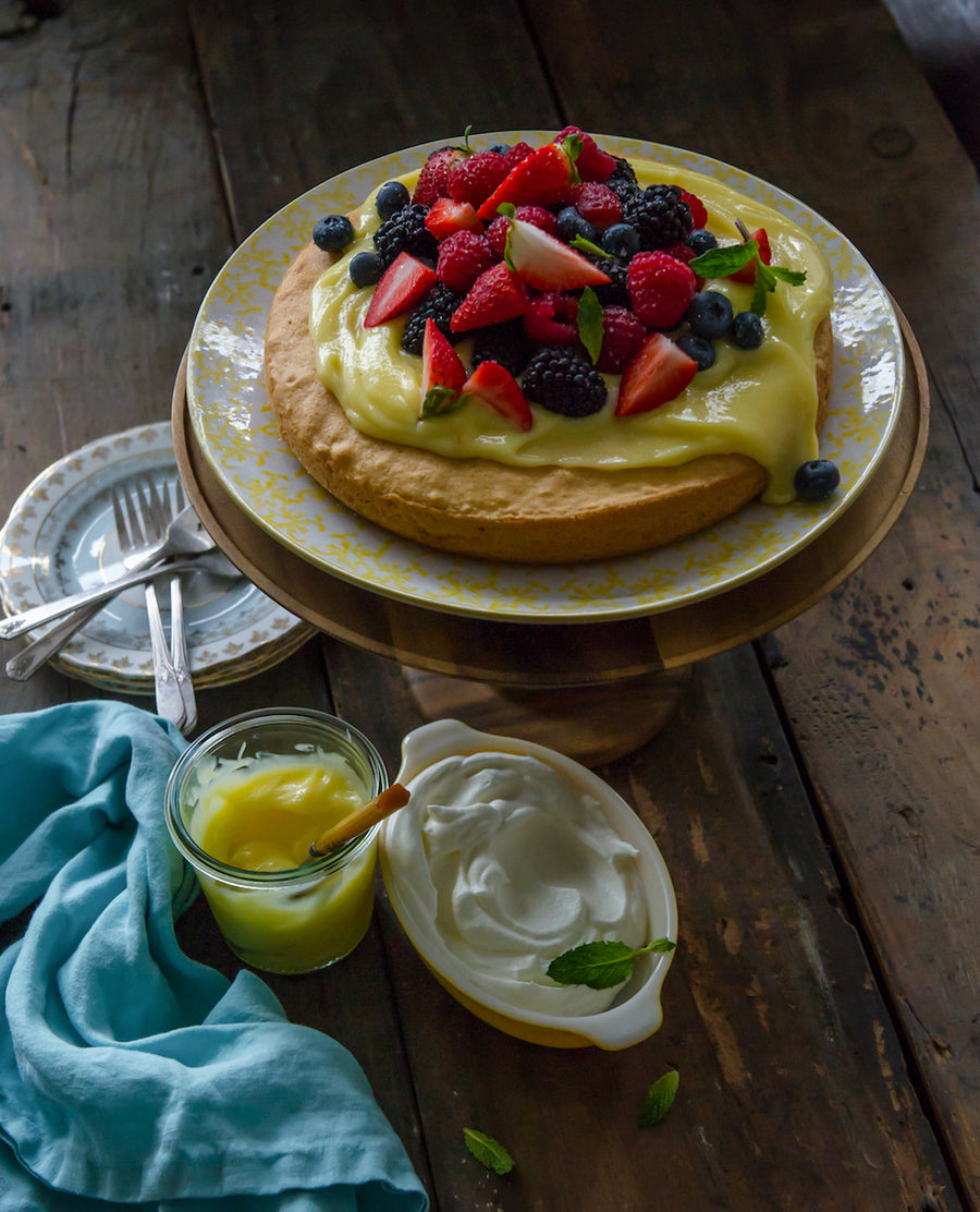 Lemon Curd with Sponge Cake and Berries