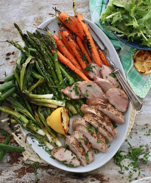 Grilled Pork Tenderloin and Spring Vegetables